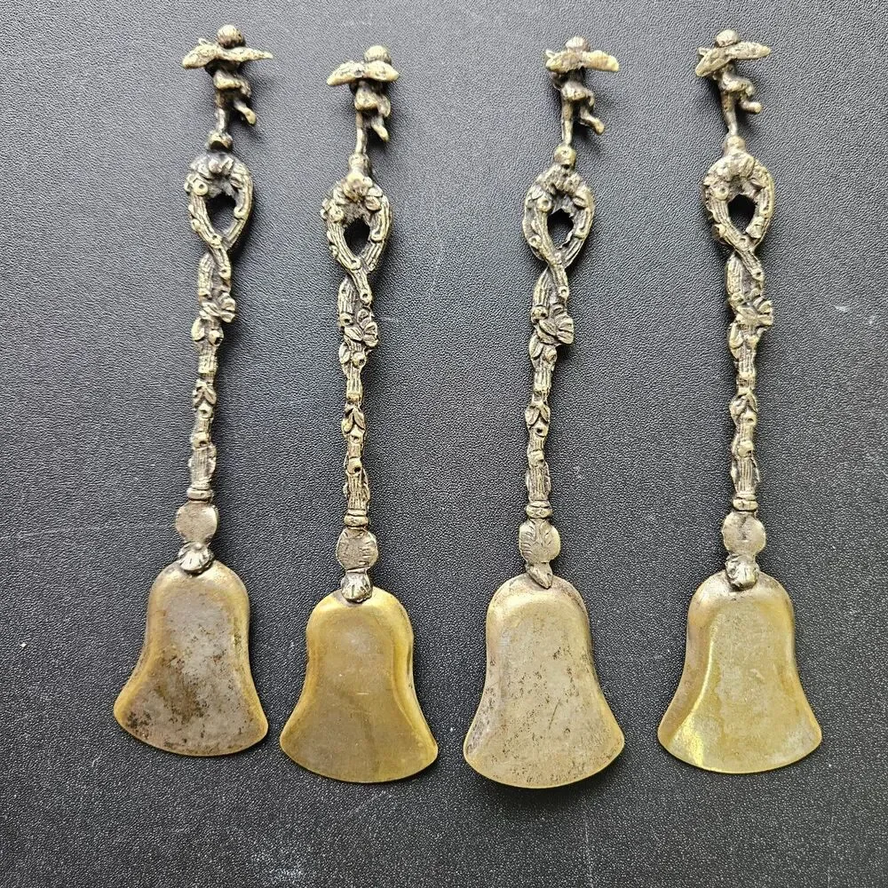 Set of 4 Vintage Italian Cherub Shovel Spoons Brass Toned Putti Angel Italy